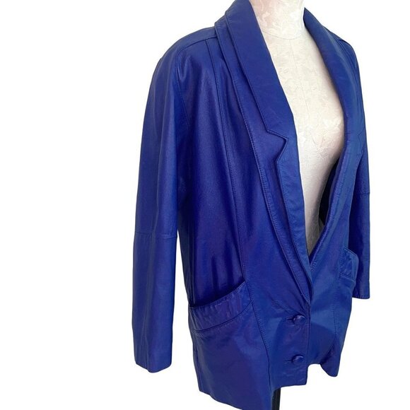 d'Linea Womens Leather Jacket Blue Size Small Vintage Oversized Made In Korea - Picture 1 of 13